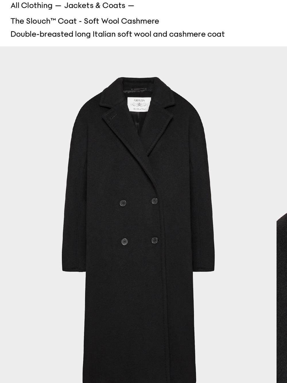 Aritzia Slouch™ Double-Breasted Pea Coat - Black